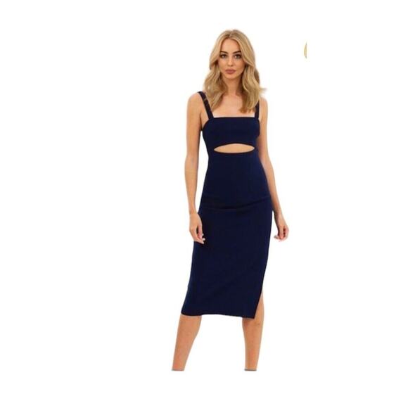 Bec + Bridge Sexy Navy Thin Strap Peek-A-Boo Midriff Cutout Zip Midi Dress 4 - Picture 1 of 13